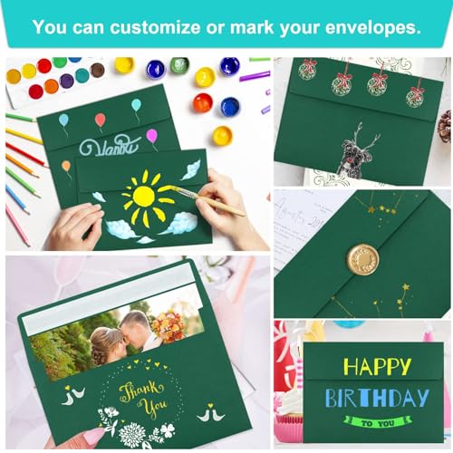 Image of 65 Packs 4x6 Envelopes A4 for Invitations, Printable Envelope Self Seal For Weddings, Invitations, Photos, Greeting Cards, Mailing (Dark Green)