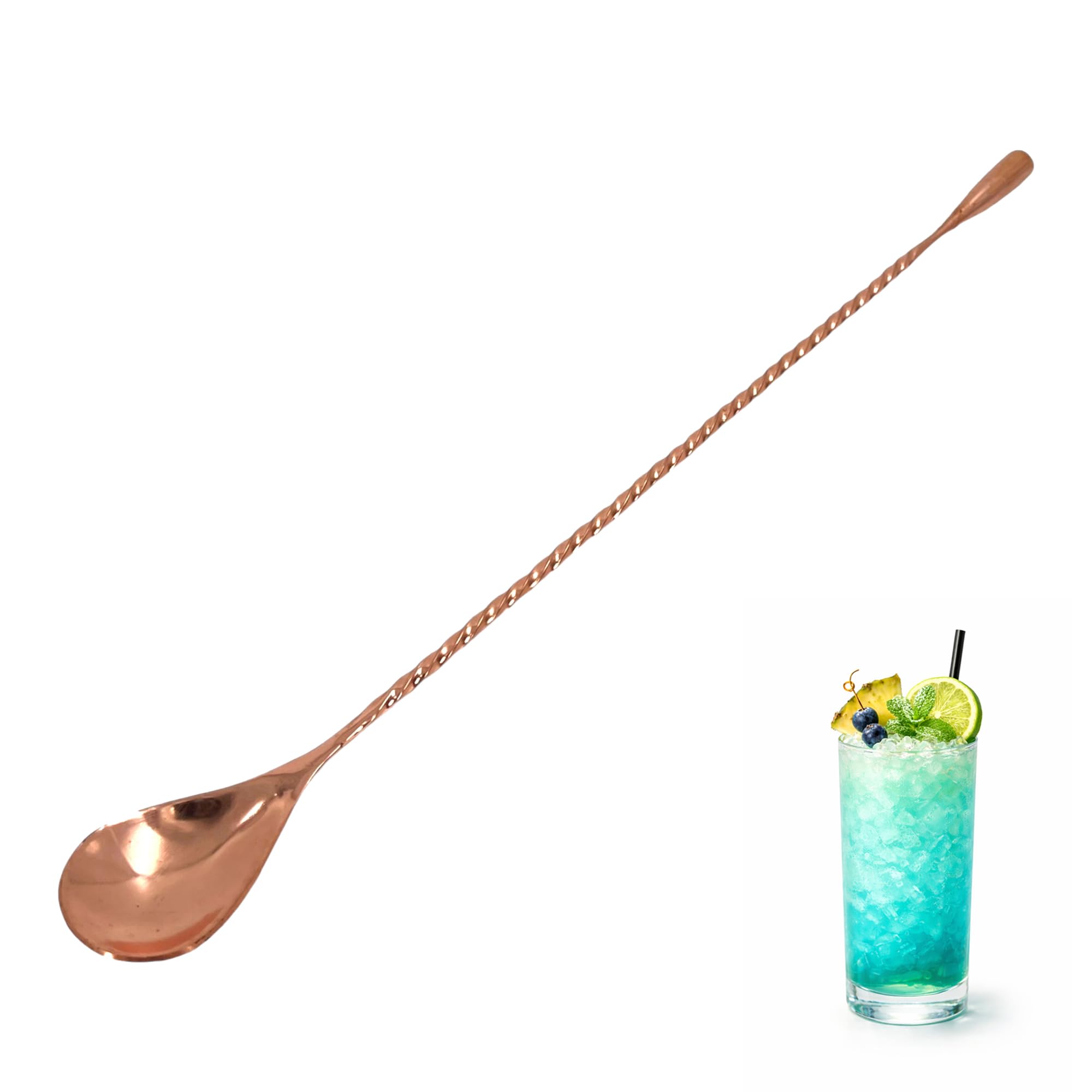 Chabrias Ltd 30.3cm Collison Twisted Copper Bar Spoon, Long Handle Twisted Cocktail Stirrer, Stainless Steel Copper Finish, Professional Mixing Spoon for Cocktails, Home Bar & Bartender Tools