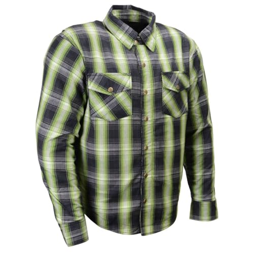 Milwaukee Leather MPM1658 Men's Plaid Flannel Biker Shirt with CE Approved Armor - Reinforced w/Aramid Fiber
