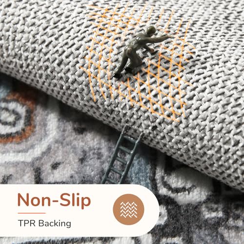 OPPODREAM Soft Area Rugs 5x7, 5x7 Washable Rug with Non Slip Backing, 5 x 7 Faux Cashmere Low-Pile Carpet, Grey & Teal & Yellow