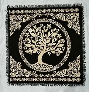 Doraya Altar Cloth Moon Phases Witchcraft Alter Tarot Spread Top Cloth Wiccan Square Spiritual Sacred Cloth (Medium (24x24 Inches), Golden Tree of Life)