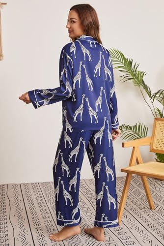 Image of Brosloth Women's Silk Satin Pajamas Pjs Sets Cute Lace Pattern Two Piece Loungewear Set Button Up Pajamas Sleepwear Black