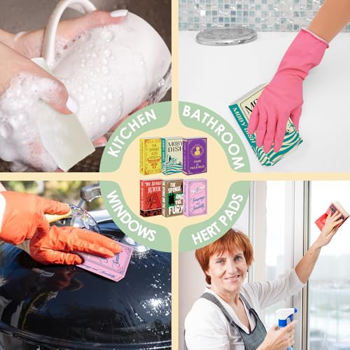Image of 6 Pieces Book Kitchen Sponges Novels Sponges Fun Non-Scratch Scrub for Washing Dishes Pots Pans and Household Cleaning Supplies for Kitchen Dishes Furniture Gifts (6, Book-2)