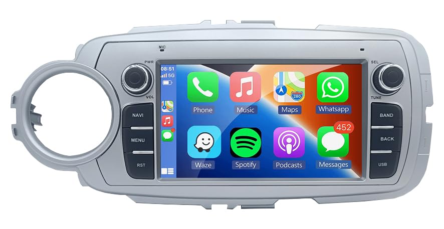 GOJOHO for Toyota Yaris Radio 2012-2017 Wireless/Wired Carplay Android Auto with 8" Inch IPS Touchscreen GPS Navigation for Car Stereo Head Unit