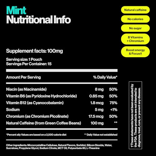 Image of Wip Energy Pouches | 100mg Natural Caffeine | Vitamins and Minerals | Mint | 15 Pouches Per Can | 3 Cans