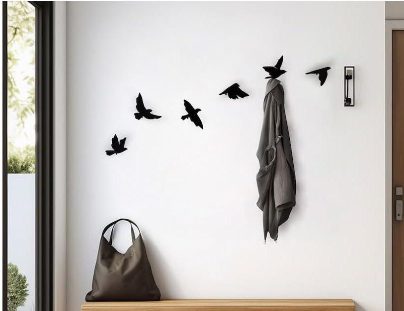 Image of Oslen Set of 6 Self-Adhesive Cute Bird Wall Hooks Key Holder & Clothes Hanger - Heavy-Duty Wall Hangings, Waterproof & Drill-Free - Strong Towel, Coat, and Kitchen Hooks for Bathroom and Kitchen