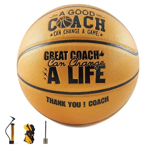 CybGene Basketball Coach Gifts for Men, Engraved Basketball with Warm Message for Coach Appreciation, Gold