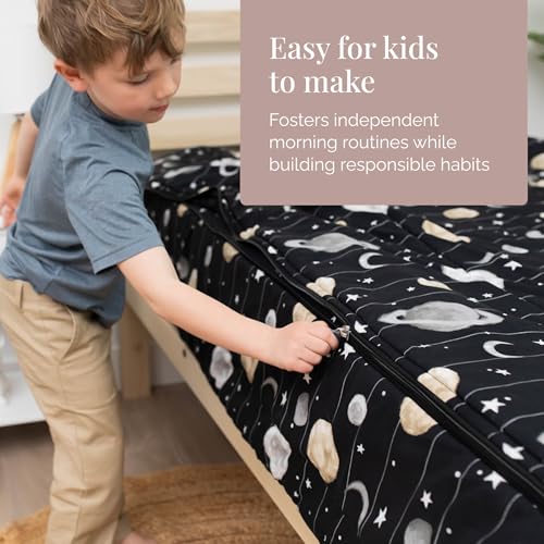 Image of Beddy's Outer Space Themed Durable Zipper Bedding for Kids /Teens - Bed in a Bag-Black Sheets & Universe Galaxy Comforter Stars & Solar System,Includes 2 Pillowcases & 2 Shams-Easy to Make & Wash-Queen