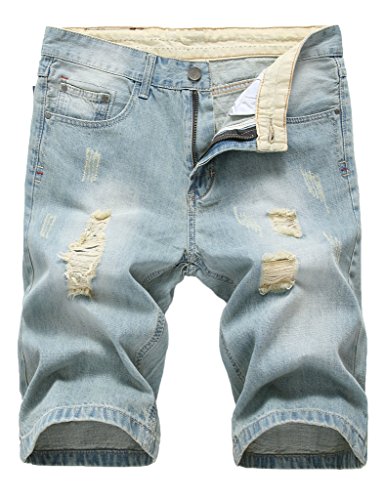 Enrica Men's Casual Ripped Destroyed Slim Fit Denim Shorts with Holes