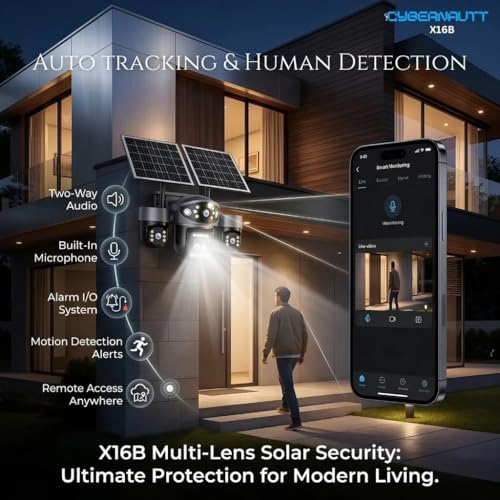 Image of Xuga Cybernautt X16B 4G Solar Security Camera | 16MP Four Lens, 10x Zoom, 355 Pan-Tilt | 12000mAh Battery Wireless Outdoor Camera with H.265+, Two-Way Audio, Cloud /SD Storage