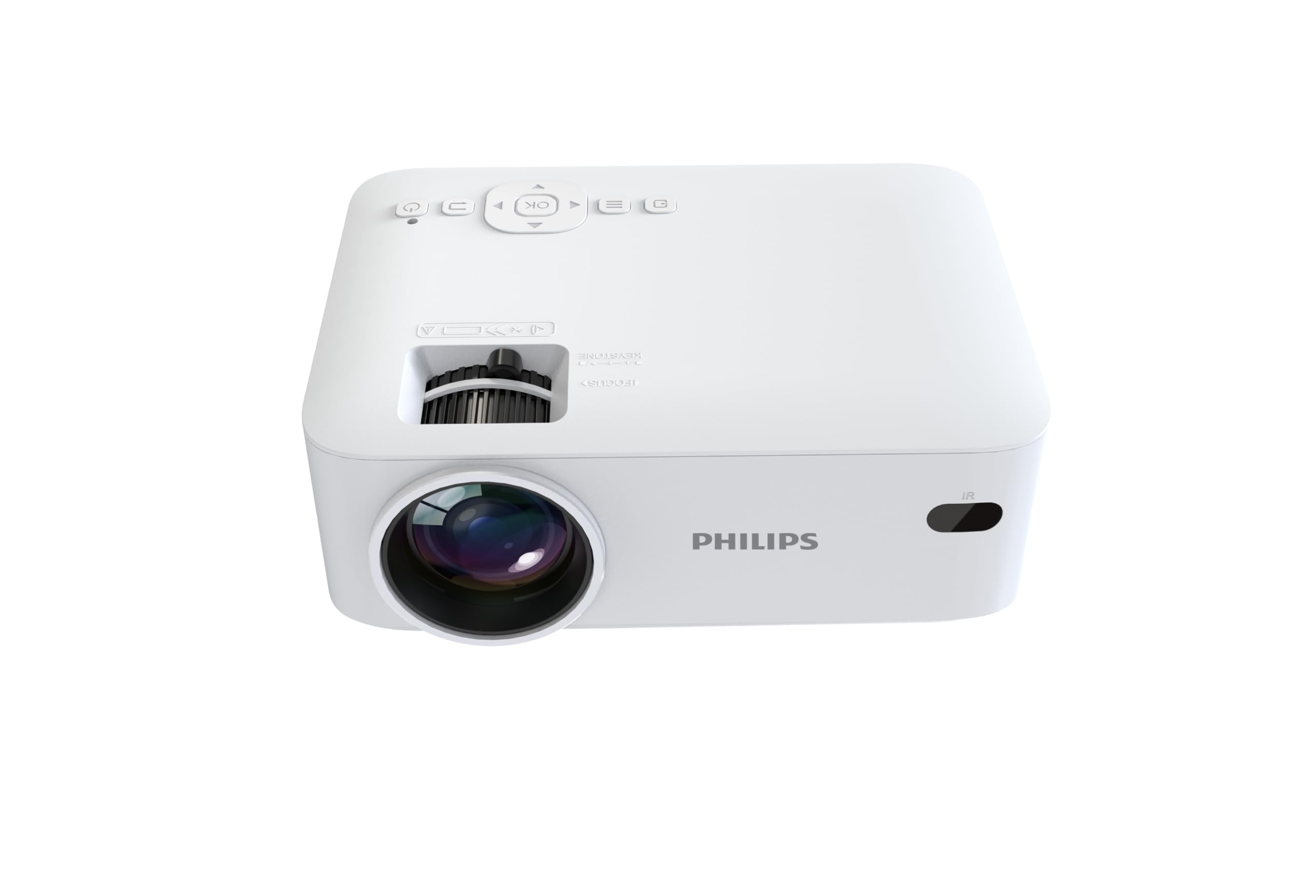 Philips NeoPix 100, Videoproiettore Fisso, Schermo da 65" (165 cm), LED, Altoparlanti Stereo Hi-Fi Incorporati, Connettività USB, HDMI e Cavo Jack da 3,5mm, Compatto, Bianco