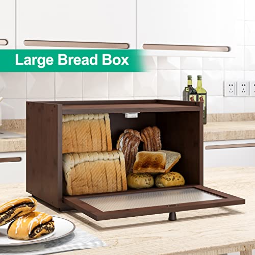 Kiplant Large Bread Box For Kitchen Counter, Bamboo Bread Storage Container With Wavy Arcylic Transparent Door, Bamboo Wooden Farmhouse Bread Box For Your House thumb #1