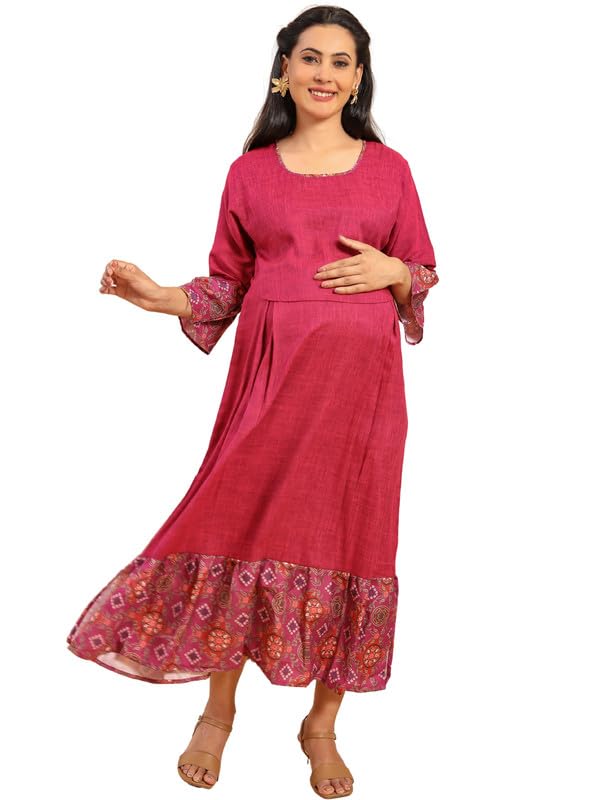 Image of RITIJYA Zipless Feeding Kurta Dress for Women | Maternity Nursing Kurti, No-Zip Easy Access | Extra Pleats Pre to Post Pregnancy | Quick-Dry Fabric | S-4XL
