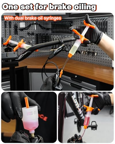 Image of Brake Bleed Kit for Shimano & SRAM, Hydraulic Bike Brake Bleeding Tool Kit for MTB & Road Bikes, Includes 10 Brass Connectors, Visual Oil Cup & Storage Base | Hydraulic Disc Brake Bleed Kit with 10 Brass Connectors