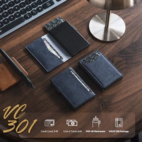 Image of VULKIT Men's Slim Wallets Pop Up Card Holder RFID Blocking Metal Wallet Minimalist Design Holds Up to 11 Cards