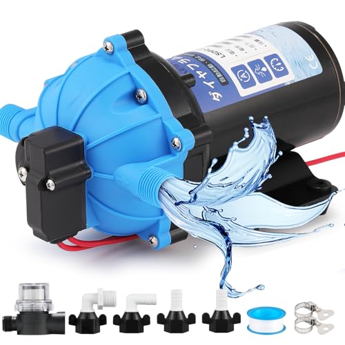 NEWTRY ダイヤフラムポンプ 51シリーズ 給水 排水ポンプ 20.8L/min 70Psi 揚程48m 24V 自吸式 自動起動・停止 圧力スイッチ 圧力調整可能 庭の水やり、液体充填、キャンピングカー、家庭用水など用 水道水、海水、雨水などに適用 加圧 吸い上げ 排水 大流量 フィルター付き (24V)