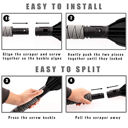 Rest-Eazzzy Snow Brush Removal Extendable for Car Windshield, 2 in 1 Ice Scraper with Foam Grip and Rotating Brush Head, Heavy Duty ABS (Grey)