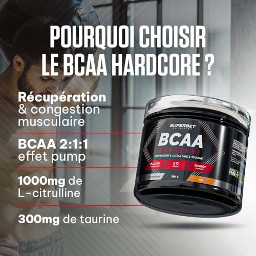 Superset Nutrition - Bcaa Hardcore (360g) - BCAA en poudre (acides aminés) - Ratio 2:1:1 optimal pour l'anabolisme - Formule explosive de BCAA + Citrulline, Taurine et vitamines - Cola – Image 3
