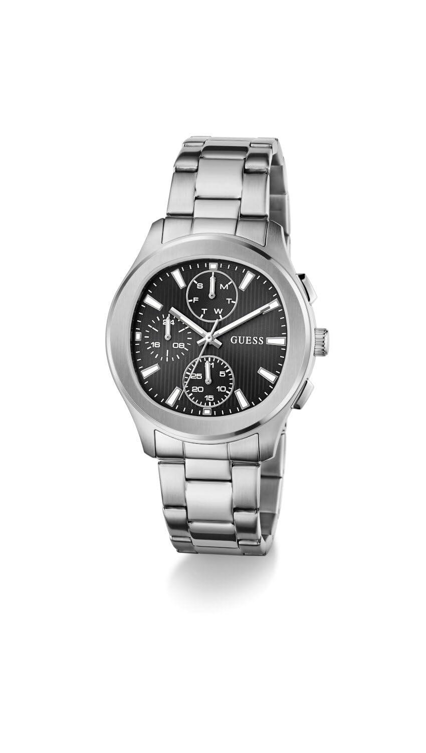 Guess Palmer GW1048G1 - Reloj de Pulsera analógico para Hombre, Cuarzo, Acero Inoxidable, 40 mm, Correa de Acero Inoxidable, Plata, 5 Bares, Color de la Esfera: Negro