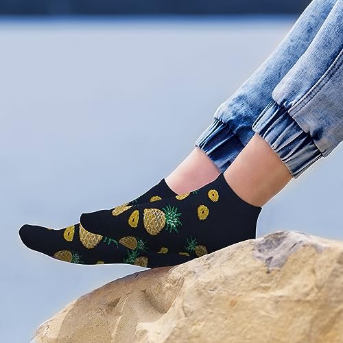 Image of KONY Women's Cotton Ankle Socks, Fun Novelty Patterns, 5 Pairs | 86% cotton, low cut fit, colorful designs, stocking stuffer, birthday gift, Christmas gift, women & teen girls, size 5-10