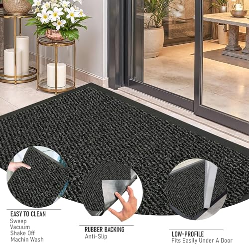 LENAK Door Mats - Entrance Mat Barrier Hallway Runner Kitchen Rug, Non-Slip Dirt Trapper Rubber Back Washable Floor Mat, Dust Grabbing Indoor Outdoor Doormats (Anthracite, 120x180cm) - Image 4