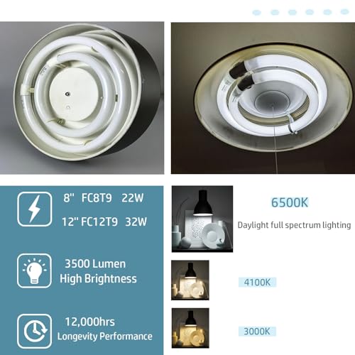 Flyercatch 22W+32W Circular Light Bulbs Set Fc12T9-Dl And Fc8T9-Dl Daylight Fluorescent Lamp,Circline 6500K 12Inch T9 32Watts And 8Inch 22Watts Replacement thumb #3