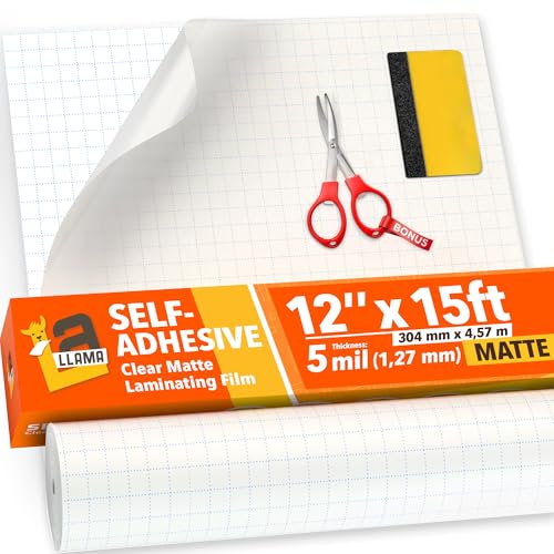 Matte Self Adhesive Laminating Roll 12” x 15ft - 5 MIL Durable Clear Matte Sticker Laminate Film Roll for Anti-Glare Surface