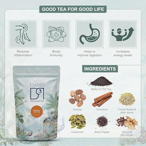Image of Dabri Masala, Cardamom & Ginger CTC Chai Patti 750g Combo(Pack of 3 x 250g Each Pouch)Pure Natural Elaichi Masala Tea|Premium Organic Blend|Rich in Antioxidants|Supports Digestion,Heart & Cold Relief