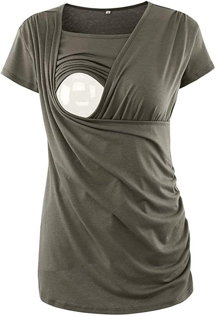Ecavus Women's Nursing Tops Short & Long Sleeve Breastfeeding Shirt Side Ruched Maternity Clothes