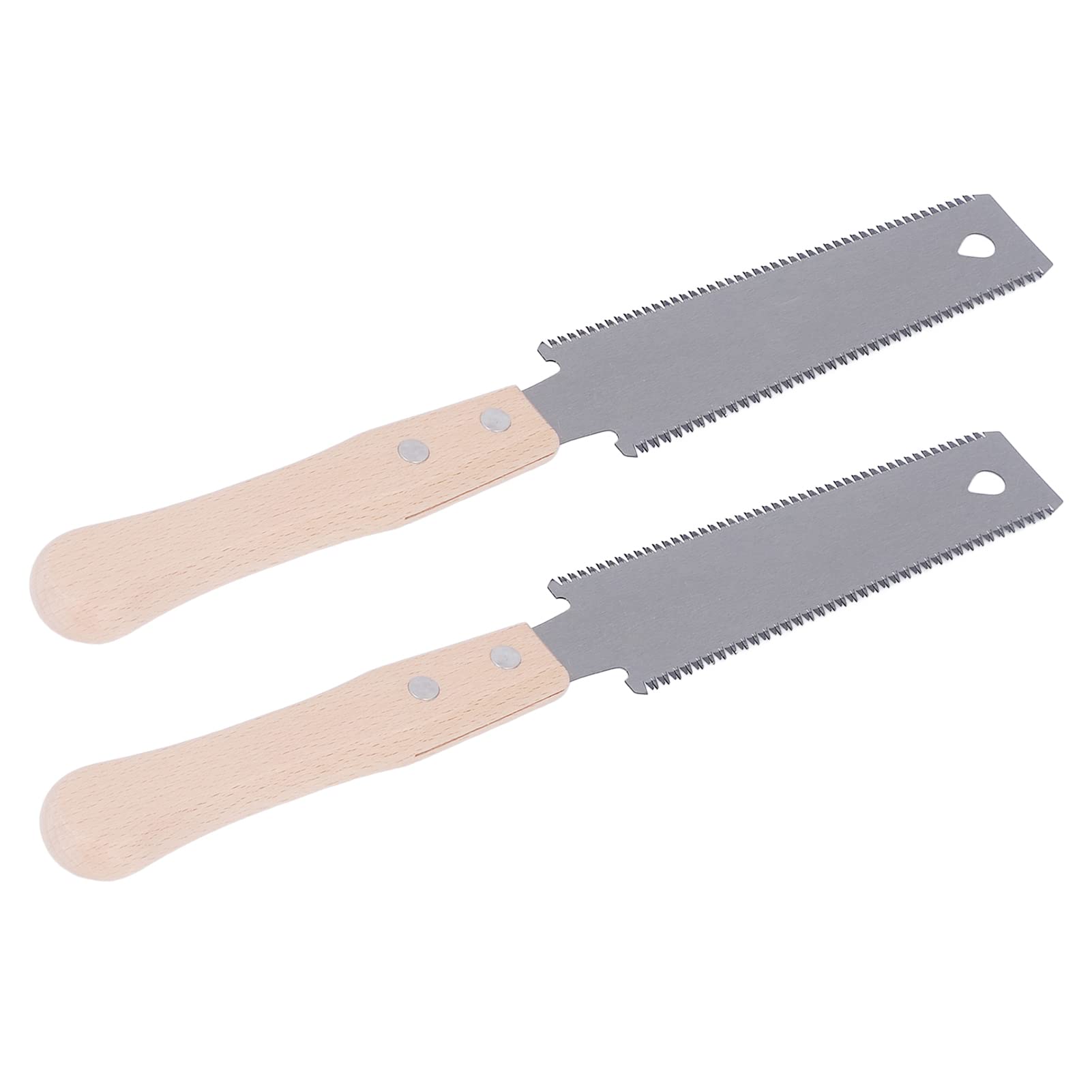 Sierra de mano de doble cara con mango de madera de haya para carpintería y corte fino - Hoja de acero con alto contenido de carbono SK5 con dureza HRC 60-63 - Juego de 2 piezas