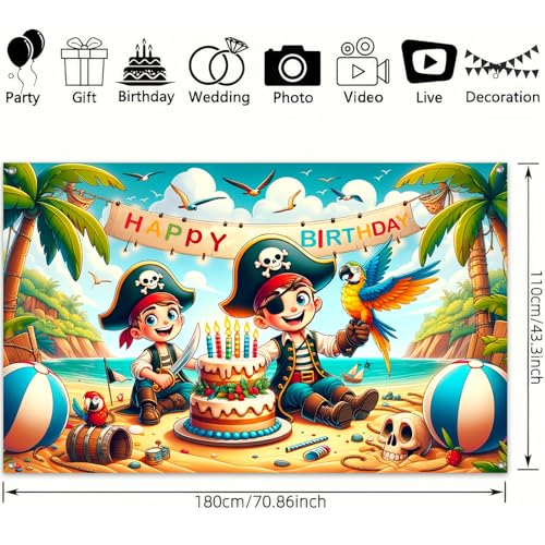 Image of BlissYard Pirate Treasure Happy Birthday Banner 71x43 Inch