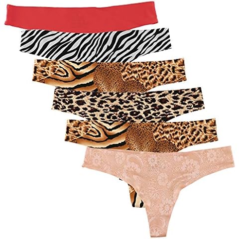 UWOCEKA Seamless Thongs for Women, 6 Pack Cotton Crotch No Show Thong Invisible Panties T-Back Sexy Stretch Underwear Cover