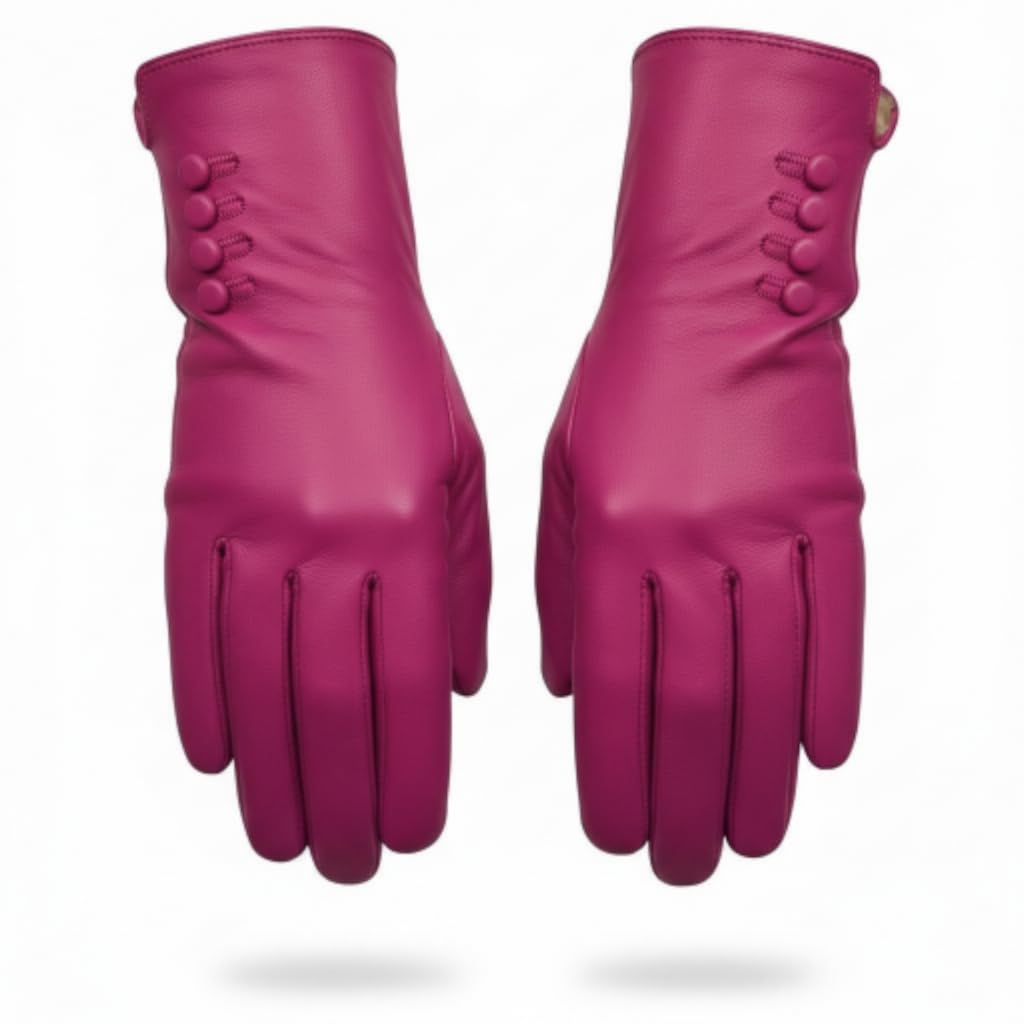 The Leather Emporium Ladies Soft Genuine Leather Gloves (Medium, Bright Pink)