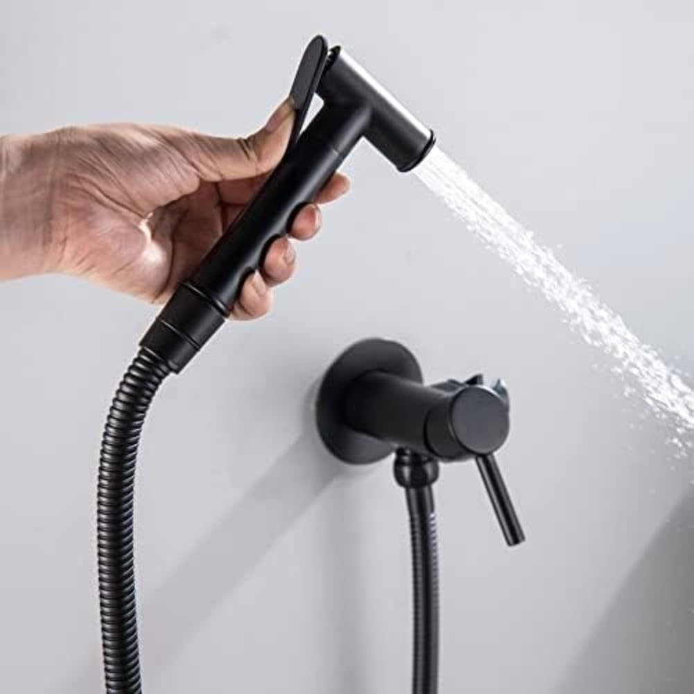 Set di spruzzatori per bidet in acciaio inox nero opaco, montaggio a parete, bidet per WC portatile Shattaf con secchio per pannolini, kit spray per l'igiene personale ()