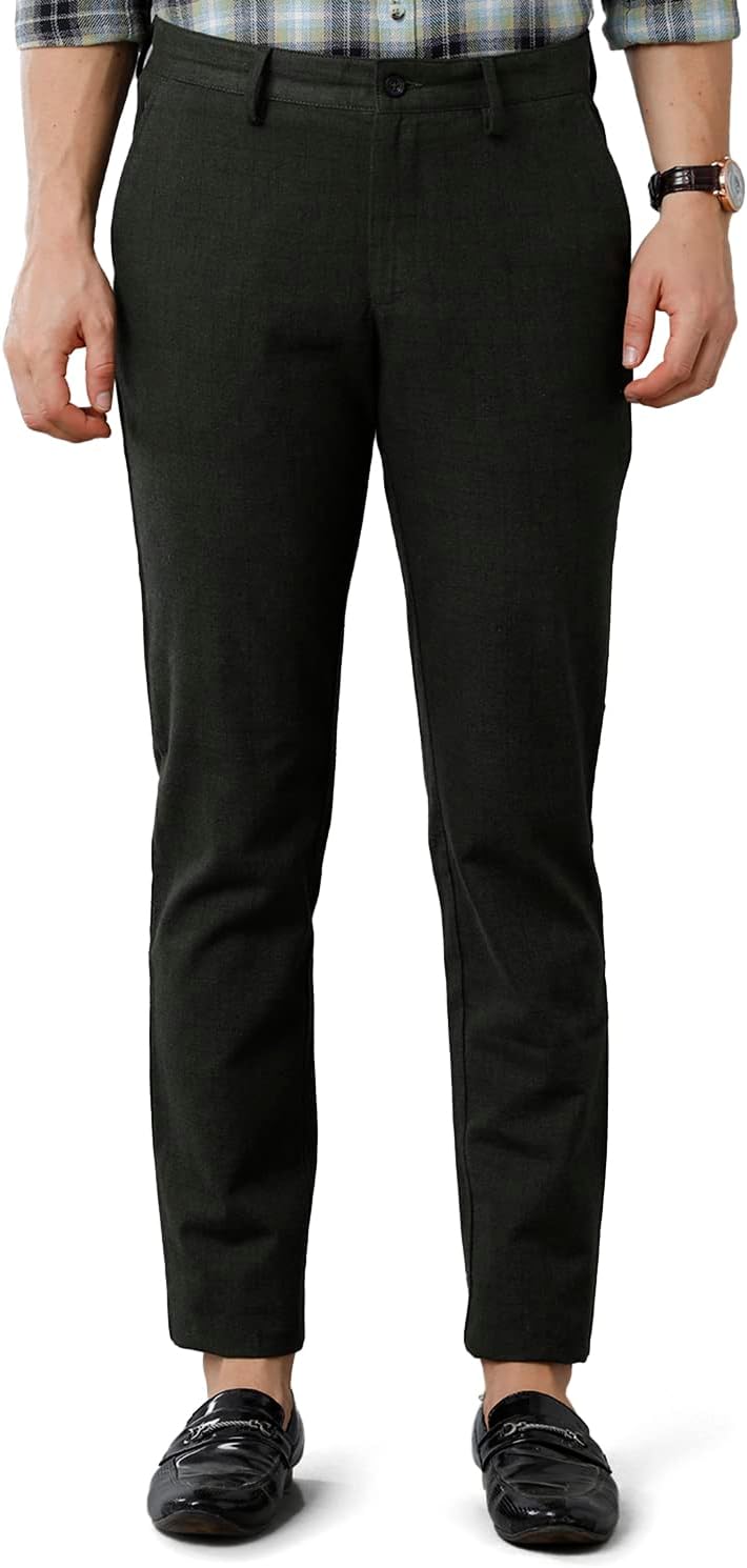 Cavallo by Linen Club Men's Cotton Linen Checks Slim Fit Casual Trouser