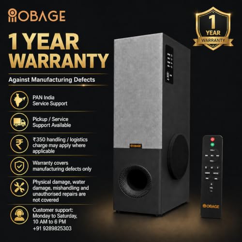 Image of OBAGE Zylo-5 Single Tower Speaker System | 80W Output | HDMI ARC, Bluetooth, FM, AUX | Digital Bass, Mid & Treble Control | Clear & Balanced Sound for TV, Music & Movies