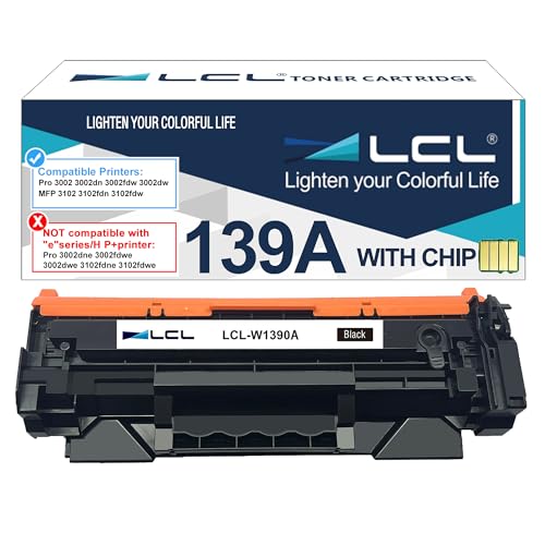 LCL 139A Toner Cartridge (with Chip) Relacement for HP 139A W1390A 139X W1390X Replacement for HP LaserJet Pro 3002 3002dn 3002dw MFP 3102 3102fdn 3102fdw Printer (1 Pack)