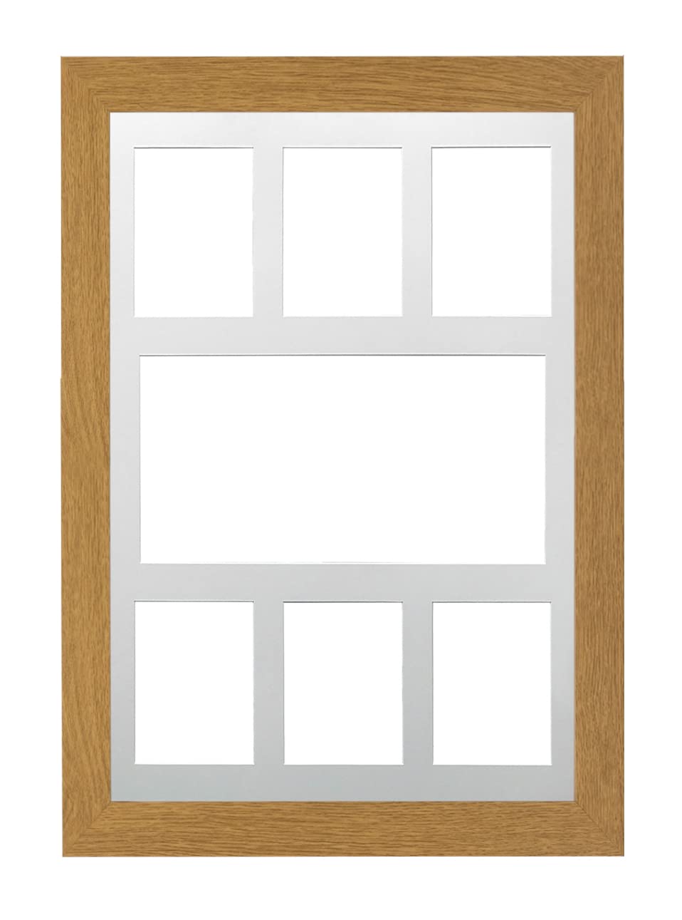 MDF 30mm Oak Frame A1 Multi Aperture Picture Frame with White Mount to fit (6x) 8x6' (1x) 20x10' Photos with Perspex Sheet - Wall Mountable Landscape or Portrait