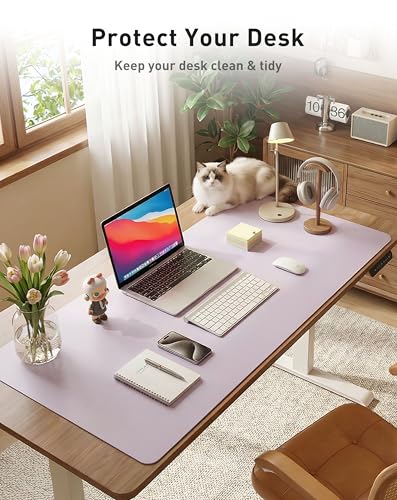 Image of Aothia Faux Leather Desk Mat - Large Mouse Pad, Non-Slip PU Leather Blotter, Waterproof Writing Surface for Office and Home (Soft Lavender, 42 inch x 17 inch)
