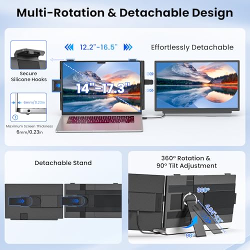Image of Redalf 15.6 inch Laptop Screen Extender, FHD 1080P Portable Monitor, Detachable and Plug-Play Travel Laptop Monitor Extender Fit for 14 inch-17.3 inch Laptops, Dual Monitor Compatible for Mac /Wins /Dex /Chrome