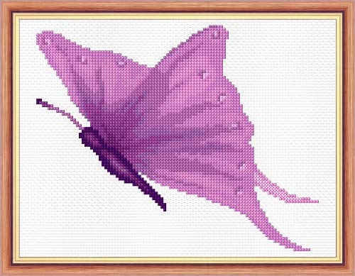 Delicate Butterfly Design (Purple, Blue, Aqua & Pink) - 14 Counted Cross Stitch Mini Kit 8" x 6" - Starter/Beginner (Purple)