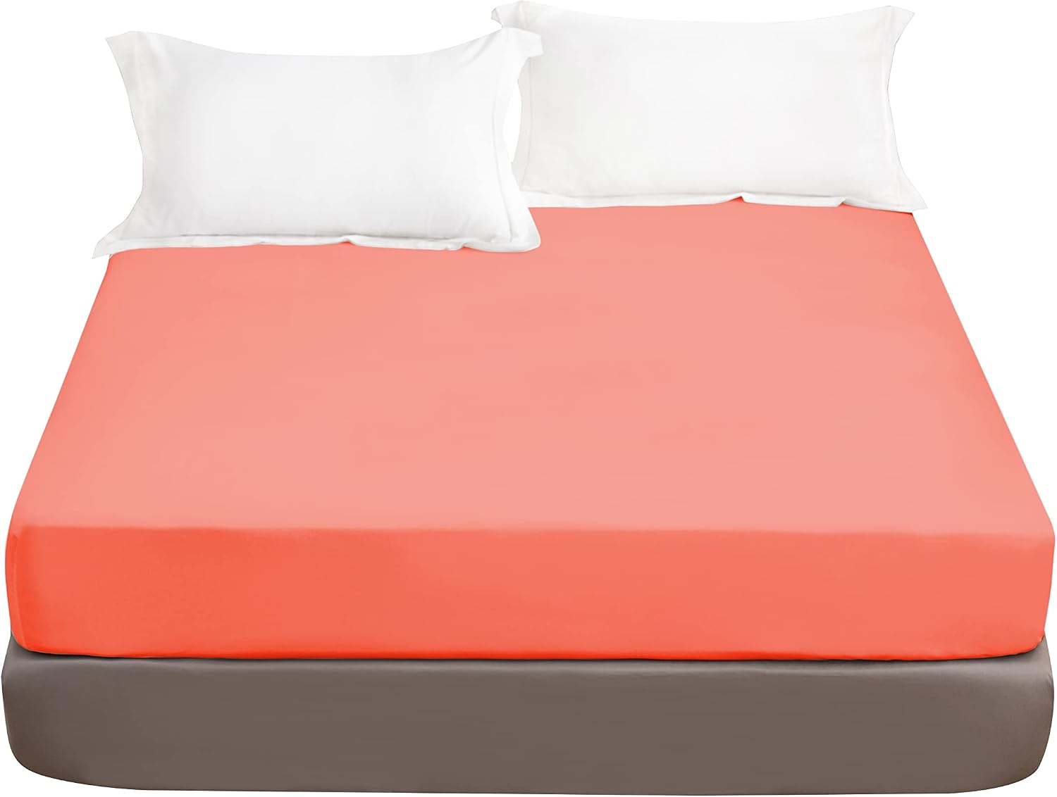 Fitted Bottom Sheet Only Premium 1800 Ultra-Soft Fade Resistant Brushed Microfiber Deep Pocket Queen Coral