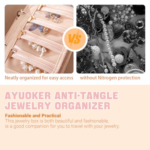 jewelry organizer travel,Graduation Gifts For Her,Jewelry Organizer Box with Clear Zipper Velvet Jewelry Pouch Bag, PU Leather Jewelry Case, Necklaces and Bracelets - Pink4