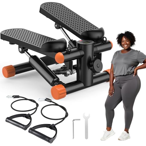 OLIXIS Steppers for Exercise at Home Workout Equipment, Mini Stepper Exercise Machine 300lbs, Twist Step with Resistance Bands, Cardio Weight Loss Equipment Home Fitness, Orange&Black