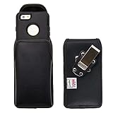 iPhone 6 Belt Case, Turtleback Vertical Apple iPhone 6 6S Holster, fits Otterbox Lifeproof Case, Rotating Belt Clip, Black Leather Pouch, Heavy Duty Made in USA