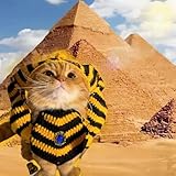 Cat and Dog Pharaoh Costume with Crown Hat, Cute Egyptian Pet Outfit Set for Halloween, Knit Animal Costume for Small Pets (Yellow,Small)