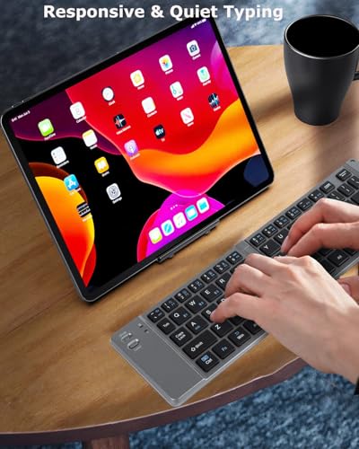 Wireless Keyboard Foldable Bluetooth Keyboard Slim Small Quiet Portable Compact Handheld Full Size Pocket Travel Folding Keyboard for PC Laptop Computer Phone Samsung Android Tablet iPhone iPad Mac - Thumbnail 6