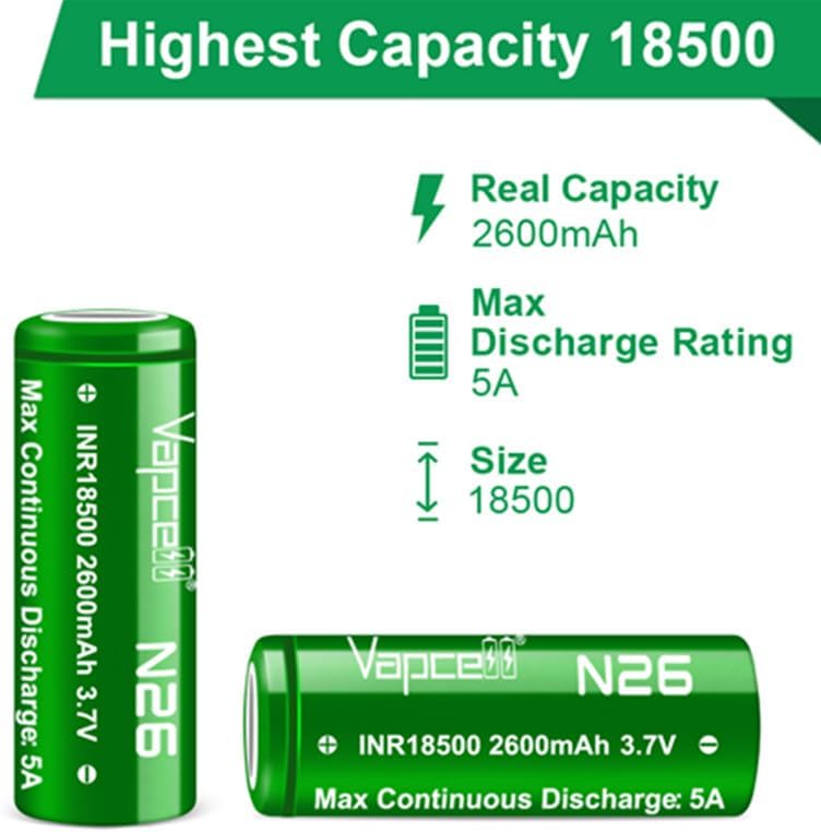 Miniatura 2 de Vapcell 3.7 V 2600 mAh Top plano 18500 5A descarga Li-on IMR batería de litio recargable 2 unids N26