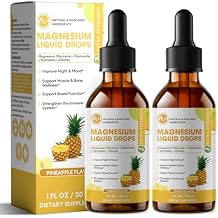 M inch Magnesium Glycinate Liquid, High Absorption Magnesium Liquid Drops with Chamomile, Hawthorn, Ginger Extract & Vitamin B6, B9, B12, C, D3, Magnesium Supplement, Pineapple Flavor, 2 Pack