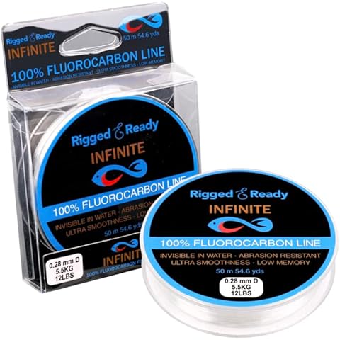 Infinite 100% Fluorocarbon Fishing Line-8lb. 3.6 Kg Fluoro Line Leader - 50 m 54.6 yards Virtually Invisible Fluo Fluro. Rigged and Ready Cover